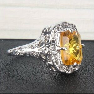 1pc Stylish Yellow Artificial Crystal Bead Decor Alloy Ring